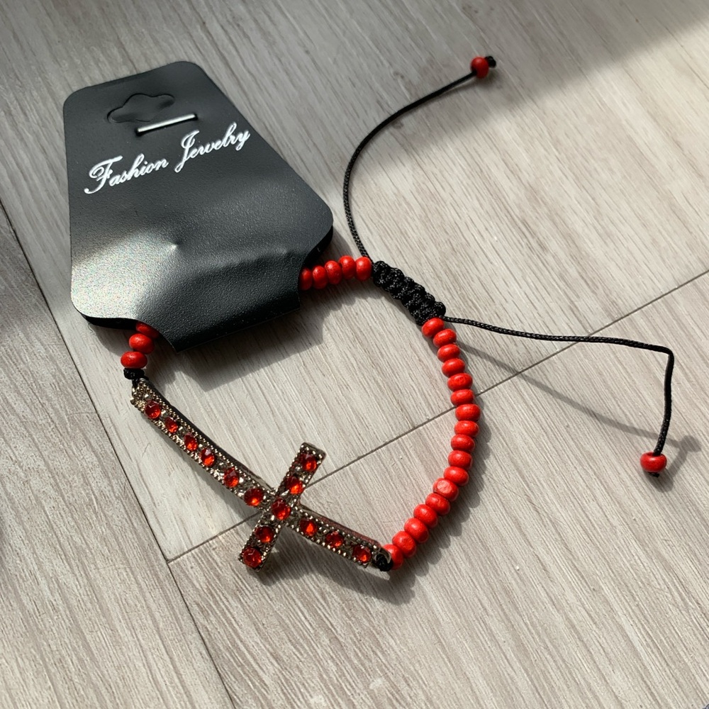 Red Beaded Cross Bracelet